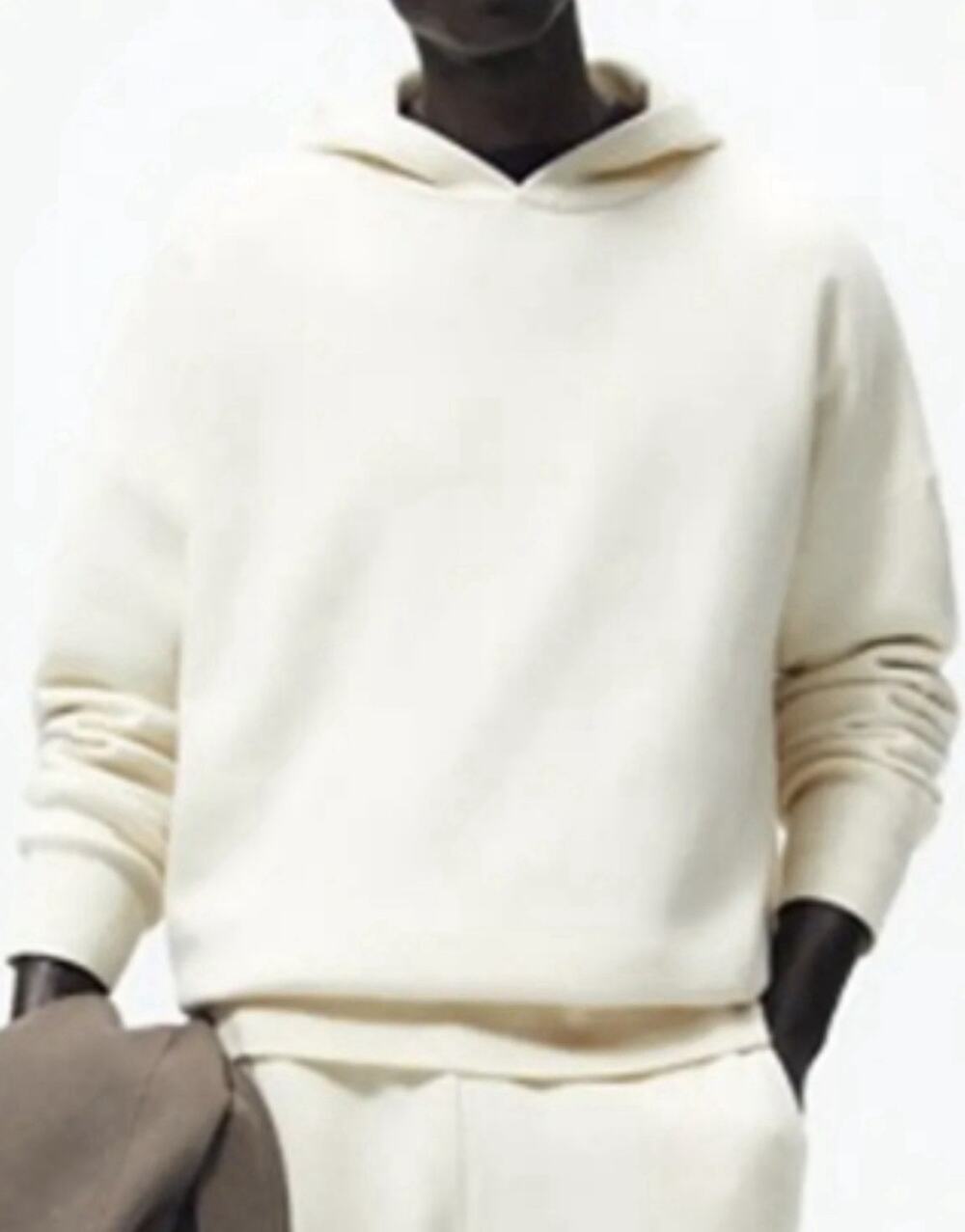 Zara Thread Knit Hoodie Y2K sweat ivory Glam Streetwear Festival Indie M A011130